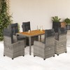 vidaXL 7 Piece Patio Dining Set - Reclining Poly Rattan Chairs with Cushions - Acacia Wood Table - Gray - Outdoor/Garden/Backyard/Deck Furniture - 2 of 4