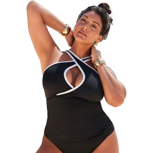 Swimsuits for All Women's Crisscross High Neck Tankini Top (Plus Sizes Available) - 1 of 4