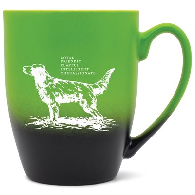 Elanze Designs 12 Ounce Ceramic Decorative Laser Engraved Giftable Novelty Tea Coffee Cup Mug Green and Black Dog Loyal Friendly Playful Intelligent