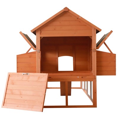 Large Orange Wooden Chicken Coop with Nesting Box and Run