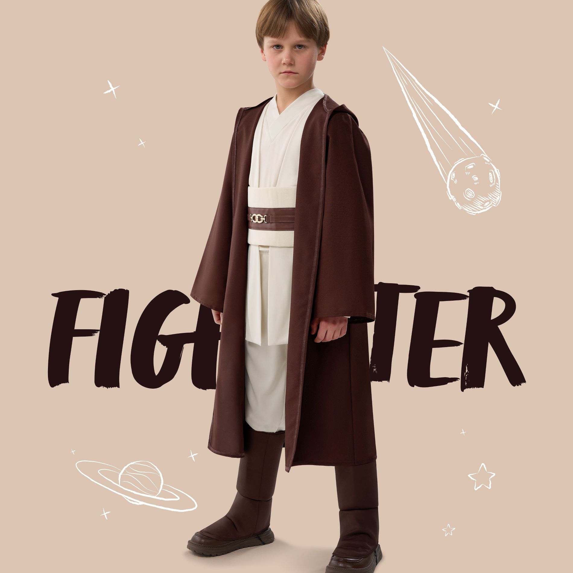 Joyfy Boys' Halloween Costume Knight Costume, Kids Tunic Hooded Cape, Cosplay Robe Uniform for Child Halloween Role Play Party, Trick-or-treat