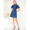 Allegra K Women's Puff Short Sleeve Collared Button Front Mini Denim Dress - 3 of 4