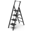 Cesicia Black Aluminium 4 Step Ladder with Retractable Handgrip and Anti-Slip Wide Pedal - 3 of 4