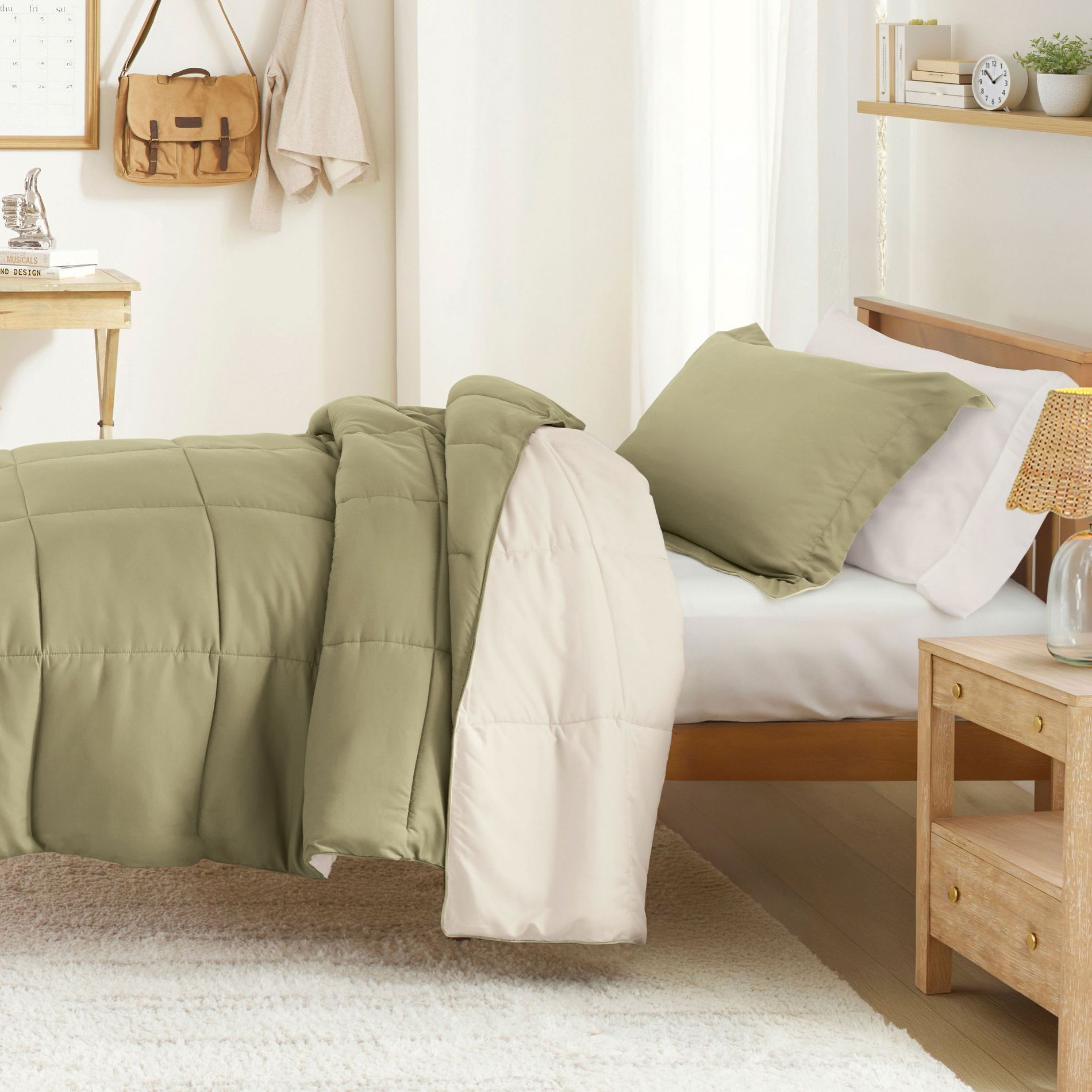 Dorm Room College Essentials Bedding Bundle with Reversible Comforter, Mattress Pad & Pillows, Twin XL - Becky Cameron