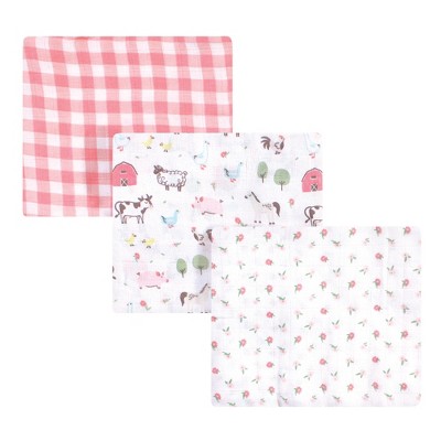 Hudson Baby Infant Girl Cotton Muslin Swaddle Blankets, Girl Farm Animals, One Size