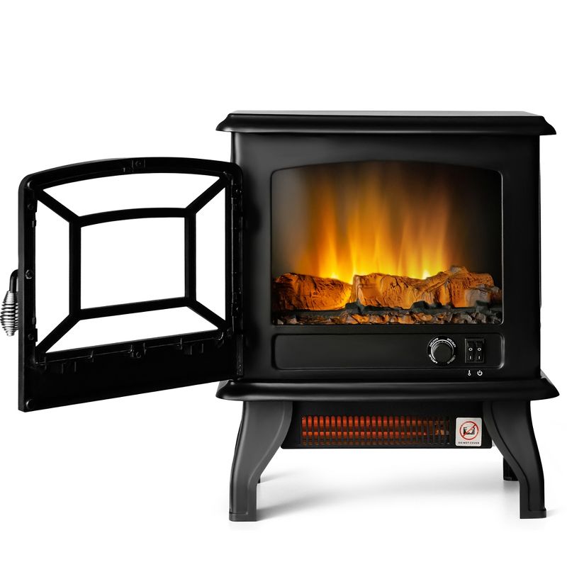 Costway 20''  Freestanding Electric  Fireplace Heater Stove W/ Thermostat & Flame Effect, 1 of 11