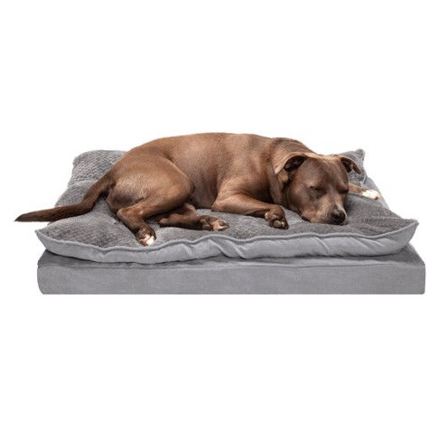 FurHaven Minky Faux Fur & Suede Pillow-Top Orthopedic Dog Bed - Titanium Gray / Medium