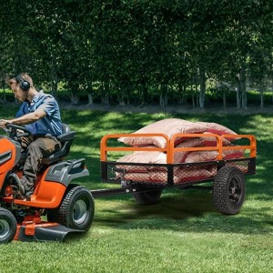 Heavy Duty Steel Dump Carts, 1500 Lbs Capacity, 15 Cu.Ft, Garden Lawn Mower Trailer w/Dual Bearings & All Terrain Pneumatic Tires for ATVs, UTVs - 1 of 4