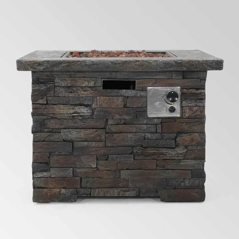Photos - Electric Fireplace Blaeberry Outdoor Square Fire Pit Natural Stone - Christopher Knight Home