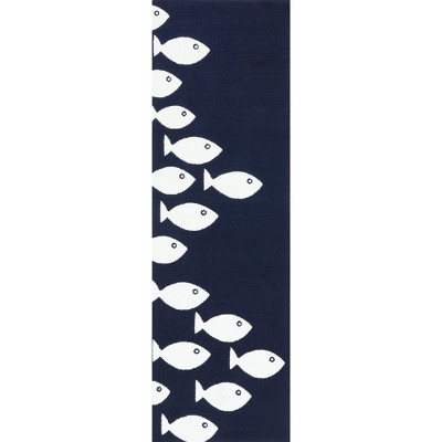 Nuloom Vivienne Graphic 2x6 Indoor/Outdoor Runner Rug for Living Room Patio Deck Front Porch Entryway Hallway Kitchen, Navy/Ivory