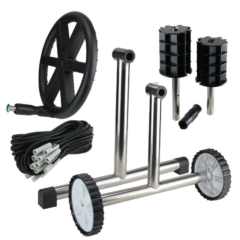 Pool Central Reel System with Stainless Steel Frame for 4'' Tubes for In-Ground Pool Covers 21" - Black/Gray, 2 of 3
