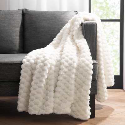 Ivory Faux Fur Reversible Throw Blanket 50x70