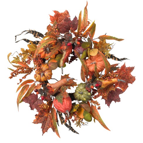 Nearly Natural 24-in Pumpkin & Berry Wreath - image 1 of 4