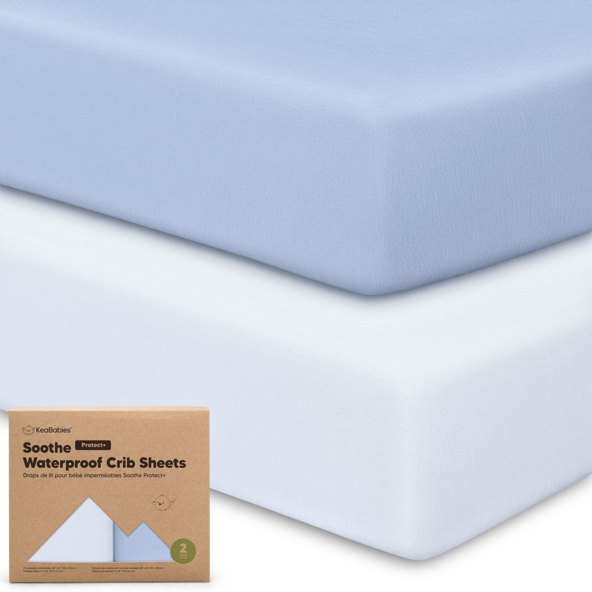 KeaBabies 2pk Soothe Waterproof Fitted Crib Sheets for Girl, Boy, 52x28 100% Organic Soft Cotton Crib Mattress Protector Sheet