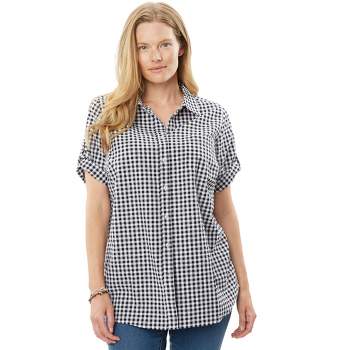 Woman Within Women's Plus Size Short-Sleeve Button Down Seersucker Shirt