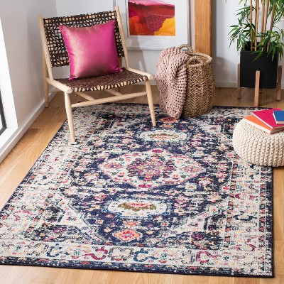 Navy and Ivory Synthetic Flat Woven Rectangular Area Rug 4' x 6'