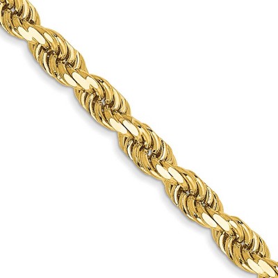 Black Bow Jewelry 3.5mm 14K Yellow Gold Diamond Cut Hollow Rope Chain Necklace
