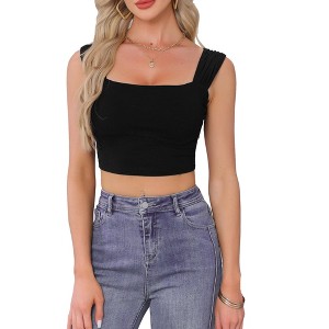 INSPIRE CHIC Women Sleeveless Square Neck Fitted Regular Fit Strappy Party Crop Tank Top - 1 of 4