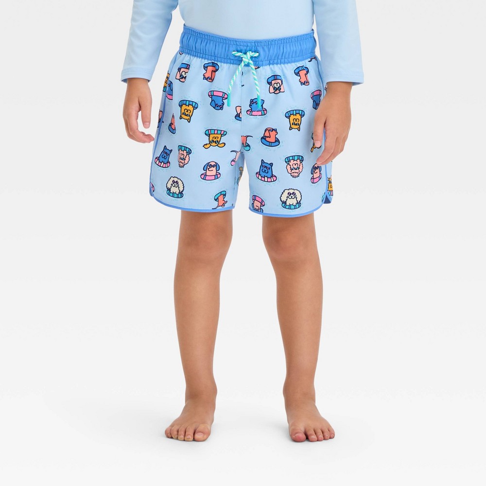 Photos - Swimwear Toddler Boys' Dolphin Hem Dog Printed Swim Shorts - Cat & Jack™ Blue 2T po