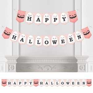 Big Dot of Happiness Pastel Halloween - Pink Pumpkin Party Bunting Banner - Party Decorations - Happy Halloween - 1 of 4