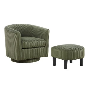 13.76”Swivel Accent Chair With Ottoman, Upholstered Tufted Armchair, 360 Degree Swivel Barrel Sofa Chair Corduroy Fabric Round Tub Sofa Chair - 1 of 1