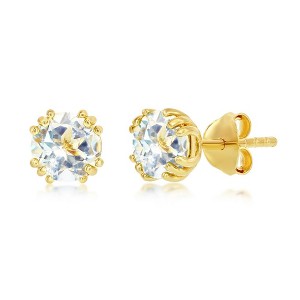 Simona Sterling Silver 'April Birthstone' 6mm Round Gem, Gold Plated Stud Earrings - White Topaz (2.0cttw) - White - 1 of 2