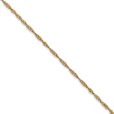 Black Bow Jewelry 1.3mm 14k Yellow Gold Diamond Cut Singapore Chain Necklace