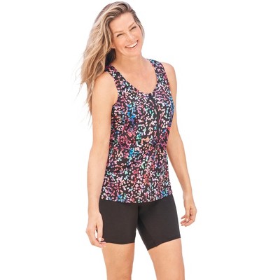 Swim 365 Women's Plus Size Zip Front Posture Bra Tankini Top