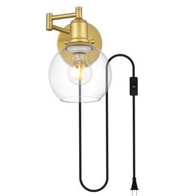 Elegant Lighting Caspian 1 light Brass and Clear swing arm plug in wall sconce