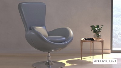 31" Light Gray Fabric High-Back Egg Lounge Chair with Chrome Swivel Base