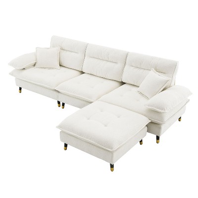 NicBex L Shaped Convertible Sectional Sofa,4 Seat Tufted Couch Set with Movable Ottoman and 2 Pillows for Living Room,Apartment,Office,Beige