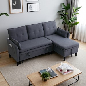 78.35" Cotton-Linen L-Shaped Reversible Chaise Sectional Sofa with Storage, 5 Pillows - 1 of 4