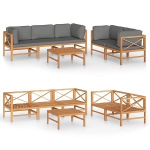 vidaXL Garden Lounge Set Grey, Teak Teak Wood, 100% Polyester Lounge Set - 1 of 4