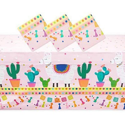 Sparkle and Bash 3-Pack Plastic Tablecloth, Llama Birthday Party Supplies, 54 x 108 in