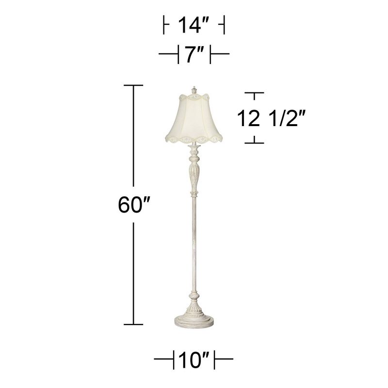 360 Lighting Vintage Chic Floor Lamp 60" Tall French Country Antique White Washed Cream Bell Shade for Living Room Reading Bedroom Office, 4 of 8
