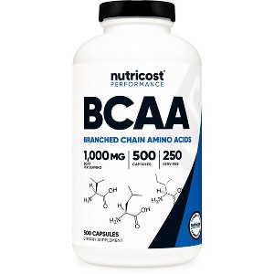 Nutricost BCAA (1000mg) 500 Capsules - 2:1:1 Branched Chain Amino Acids, 500mg L-Leucine, 250mg L-Isoleucine and L-Valine, 250 Servings - 1 of 4