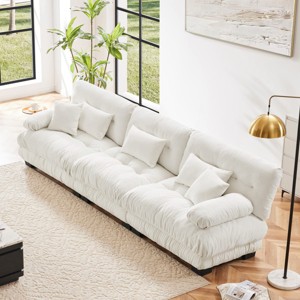 134" Modular Chenille Sectional Sofa with Deep Cloud Cushions & Round Bolster Arms, 3 Seater  Couch for Living Room-3irtyhousy - 1 of 4