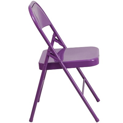 Impulsive Purple Metal Folding Chairs Set of 4
