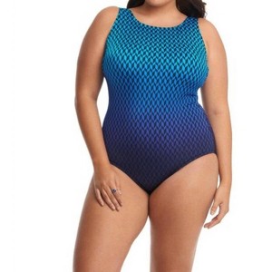 Women's Plus Size High Neck Scoop Back One Piece Swimsuit - Longitude - 1 of 3