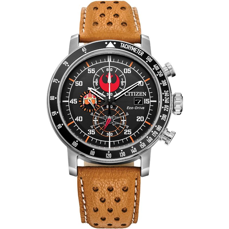 Citizen Star Wars Eco-Drive featuring Rebel Pilot 3-hand Silvertone Camel Leather Strap, 1 of 7