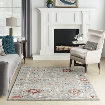 Parisa Contemporary Grey Wool 5' x 7' Floral Border Rug