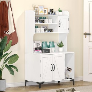 Cat Litter Box Enclosure - Large Hidden Wooden Litter Cabinet with Storage Shelves - 1 of 4