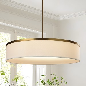 LamQee Drum Chandelier Light Fixture with Integrated LED, Fabric Pendant Light, Modern Farmhouse Lighting Ceiling Hanging Lighting - 1 of 4