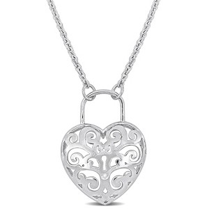 EVERLY JEWELRY | Sterling Silver Heart Lock Charm Pendant with Chain - 19 in - 1 of 4