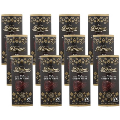 Divine Chocolate Rich Dark Chocolate Crispy Thins - Case of 12/2.8 oz