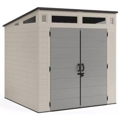 Suncast 7'x7' Modernist Storage Shed, All-Weather Outdoor Backyard Unit, Vanilla