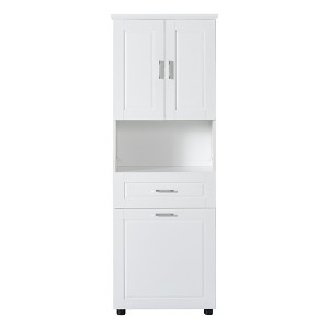 TiramisuBest Tall and Wide Bathroom Floor Storage Cabinet, Bathroom Storage Unit, Freestanding Cabinet with 4 Doors, Adjustable Shelves, White - 1 of 4