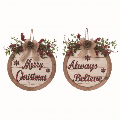 Transpac Floral Rustic Wood Sentiment Christmas Hanging Wall Decor