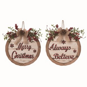 Transpac Floral Rustic Wood Sentiment Christmas Hanging Wall Decor - 1 of 1