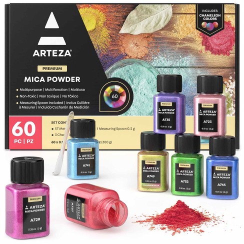 Arteza Mica Powder Art Supply Set, 0.18 oz (5g), Small Bottles - 60 Pack